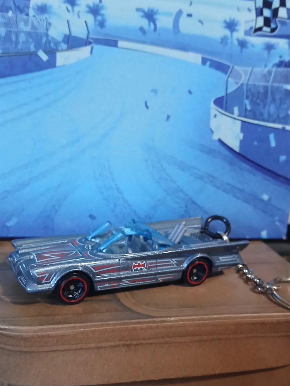 Silver & Red Retro Bat-Car Keychain Card Holder